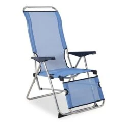 Transat Réglable Pour Jardin Ou Plage Relax Solenny 5 Positions 75x63x114 cm Chaise Longue Dossier Anatomique Bleu